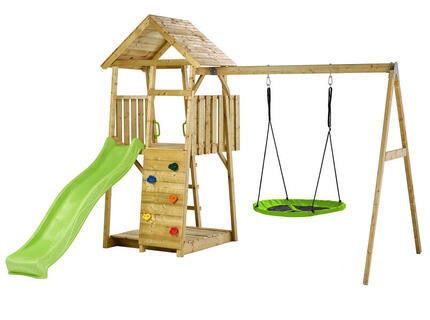 WOODI Spielplatz mit großem Sandkasten + Nestschaukel