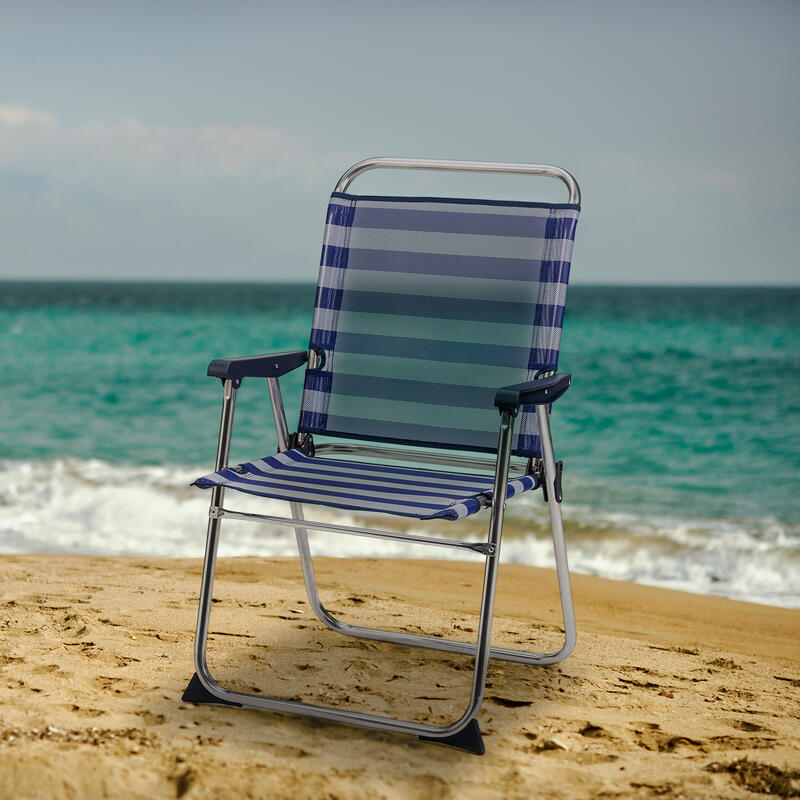 Cadeira de praia dobrável de Solenny 81x62x86 cm azul e branco