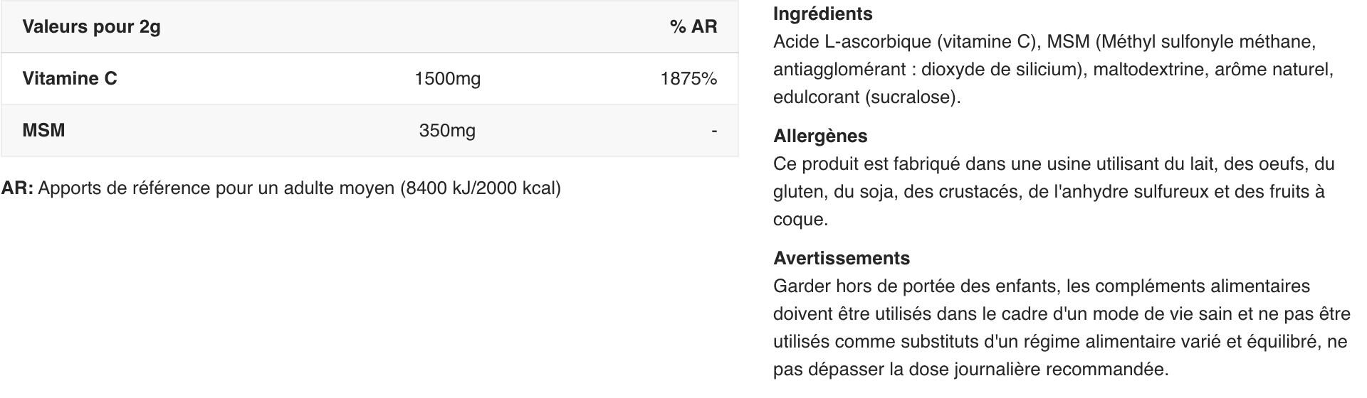 Vitamine C - MSM+Vitamin C - Citron 150g 2/5