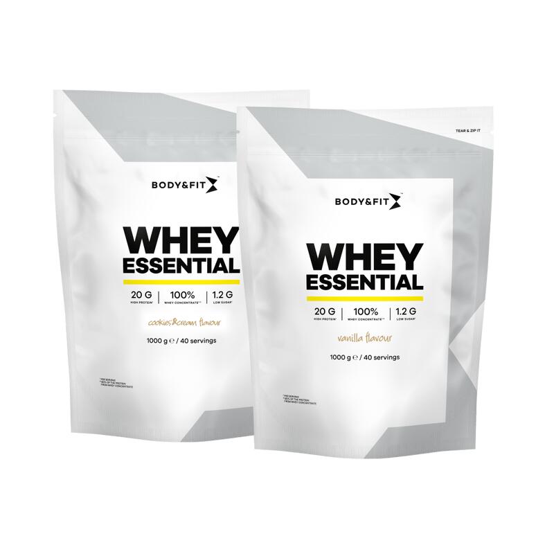 Whey Essential Vanille 1000 gram & Whey Essential Cookie 1000 gram