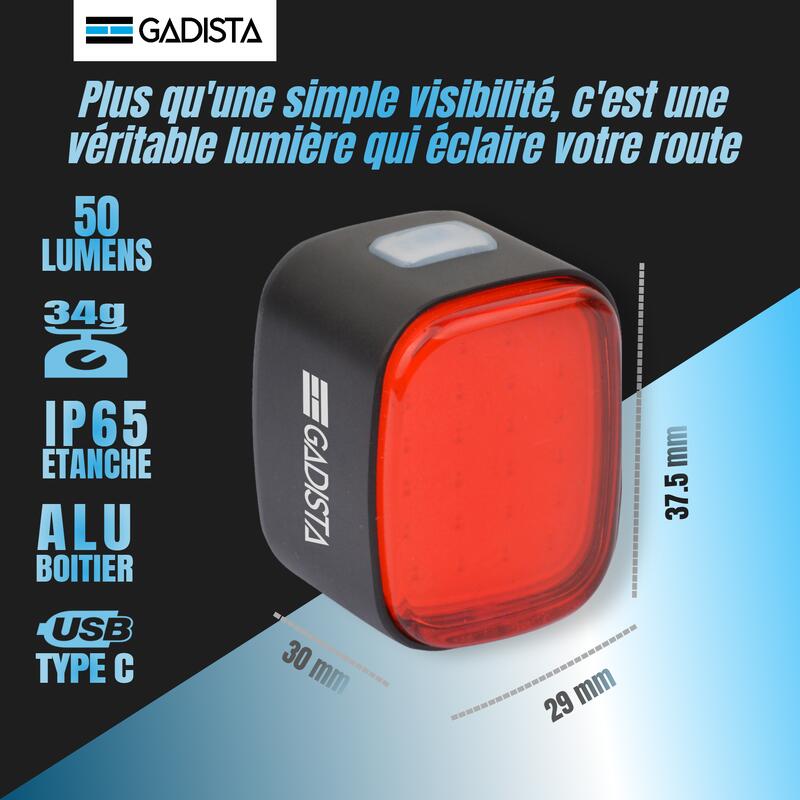 lumiere velo arriere puissante Rechargeable 50 lumens, IP65, 10h d'autonomie