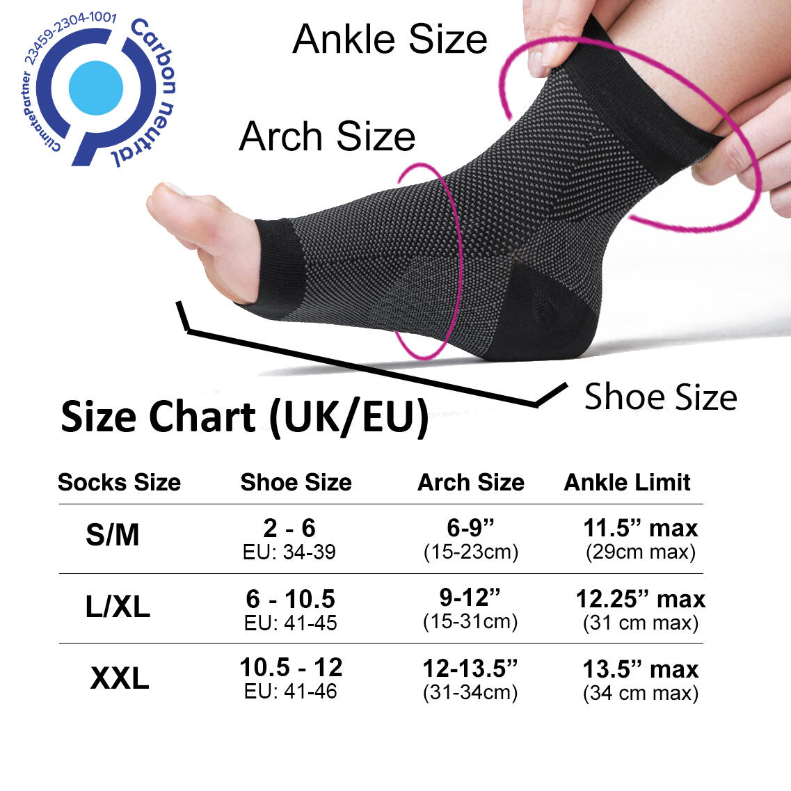 Ankle Foot Support Compression Brace, Plantar Fasciitis Socks (2 Pairs) 3/6