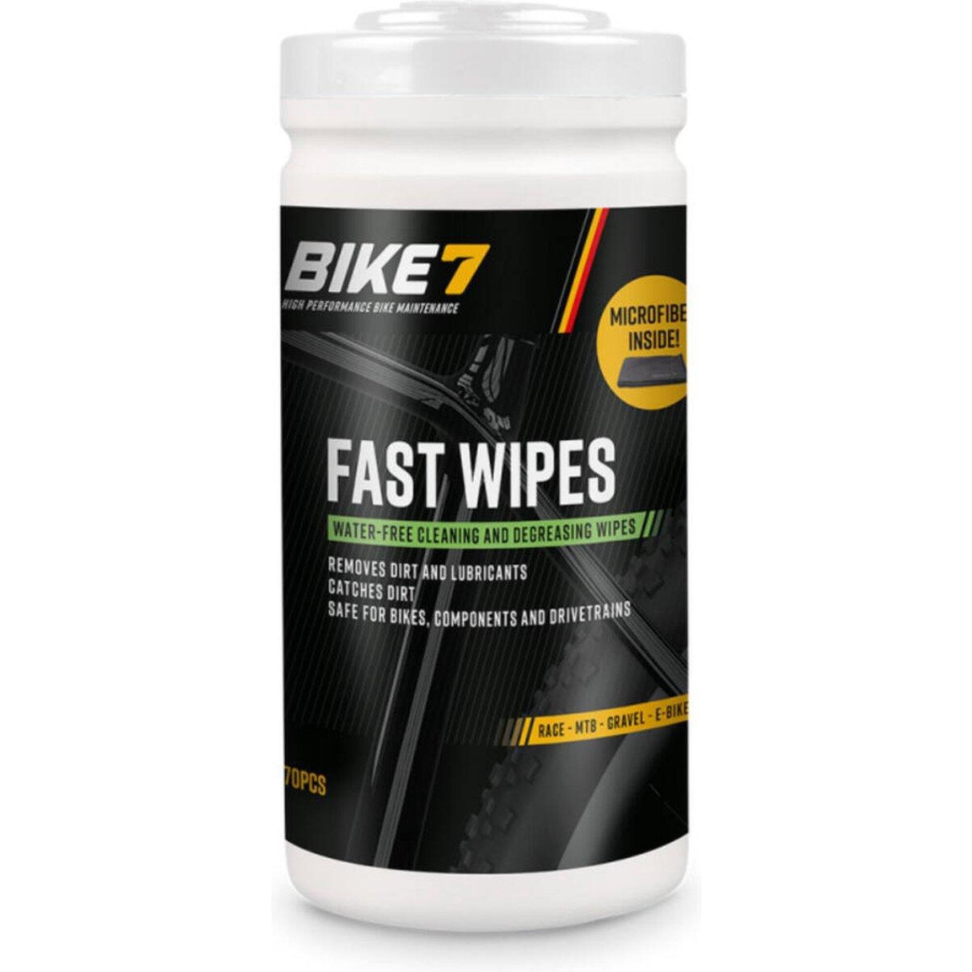 Fietsaccessoires reinigt - Bike7 Fast Wipes Pot + Microvezel Poetsdoek 70 stuks