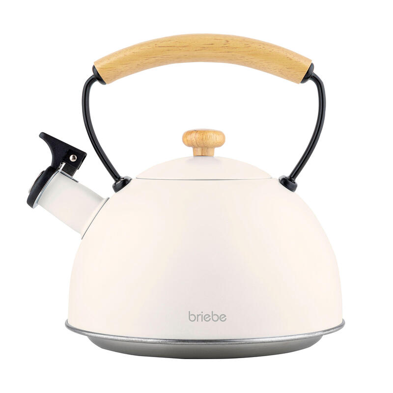 Bouilloire en Acier Inoxydable 2,3 Litres, Théière à Sifflet Poignée Bois briebe