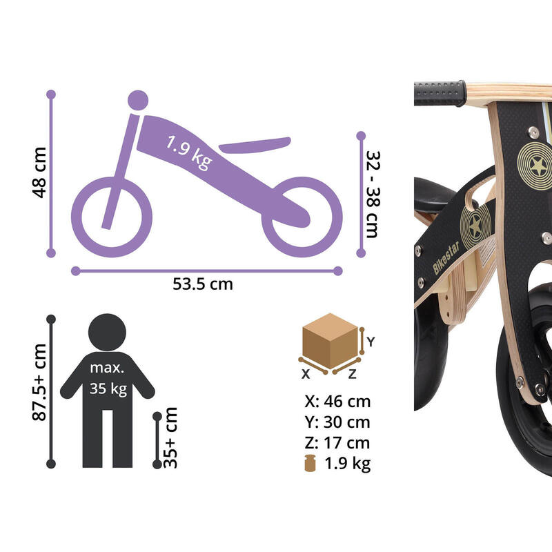Bikestar, houten loopfiets, 10 inch wielen, zwart
