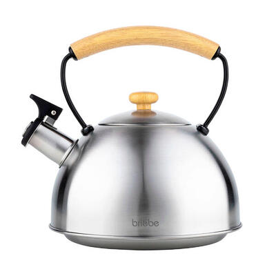 Wasserkessel aus Edelstahl 2,3 Liter, Pfeifkessel, Cool-Touch-Holzgriff, briebe