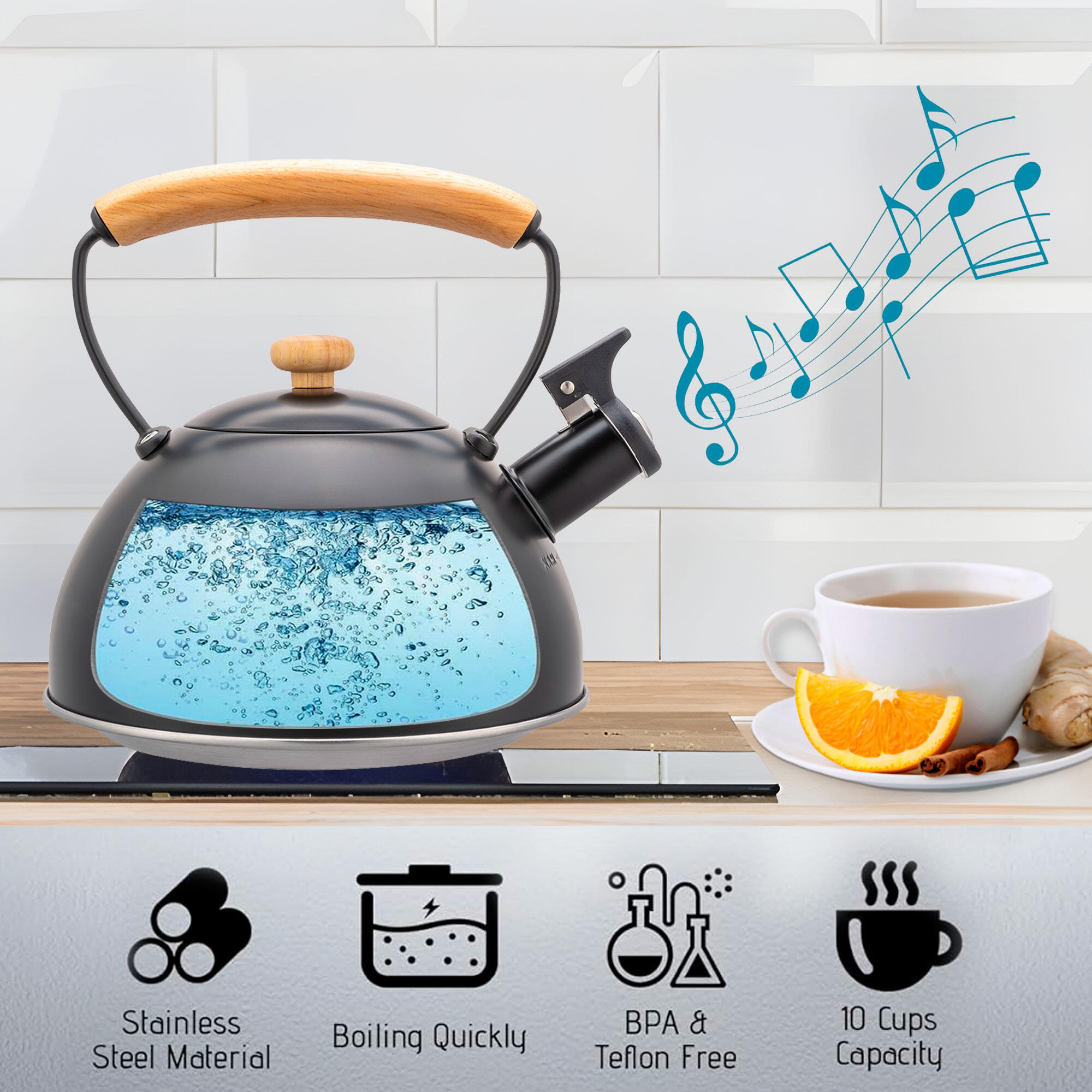 Waterkoker Roestvrijstalen 2,3 liter, Fluitketel, Cool-touch, Briebe 3/7