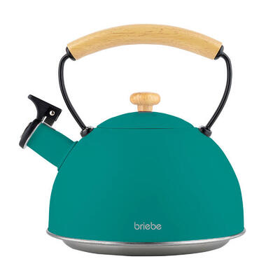 Wasserkessel aus Edelstahl 2,3 Liter, Pfeifkessel, Cool-Touch-Holzgriff, briebe