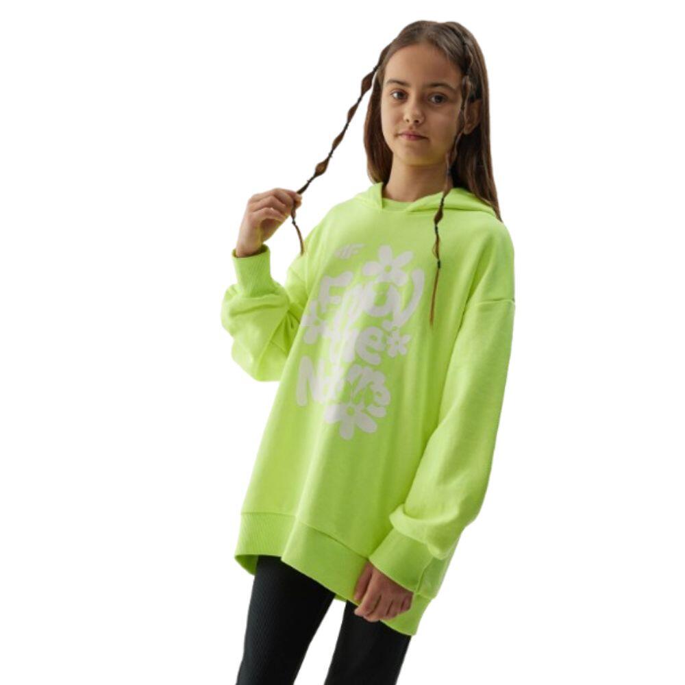 CAMISOLA COM CAPUZ MENINA Algodão Oversize 4F. Amarelho Neon 3/5