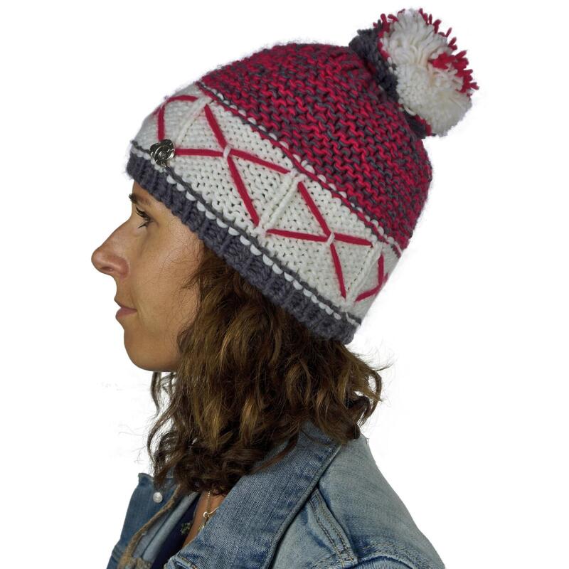 Bonnet K013 Bonnet d'hiver avec pompon et doublure polaire légère