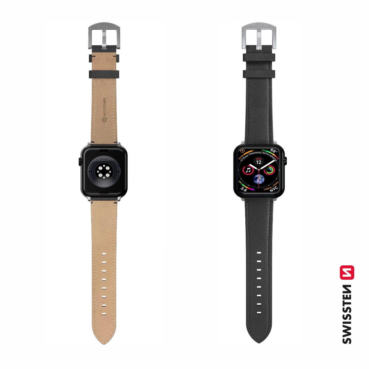 Pulseira Swissten Leather BandApple Watch 42-49mm black/sv 4/4