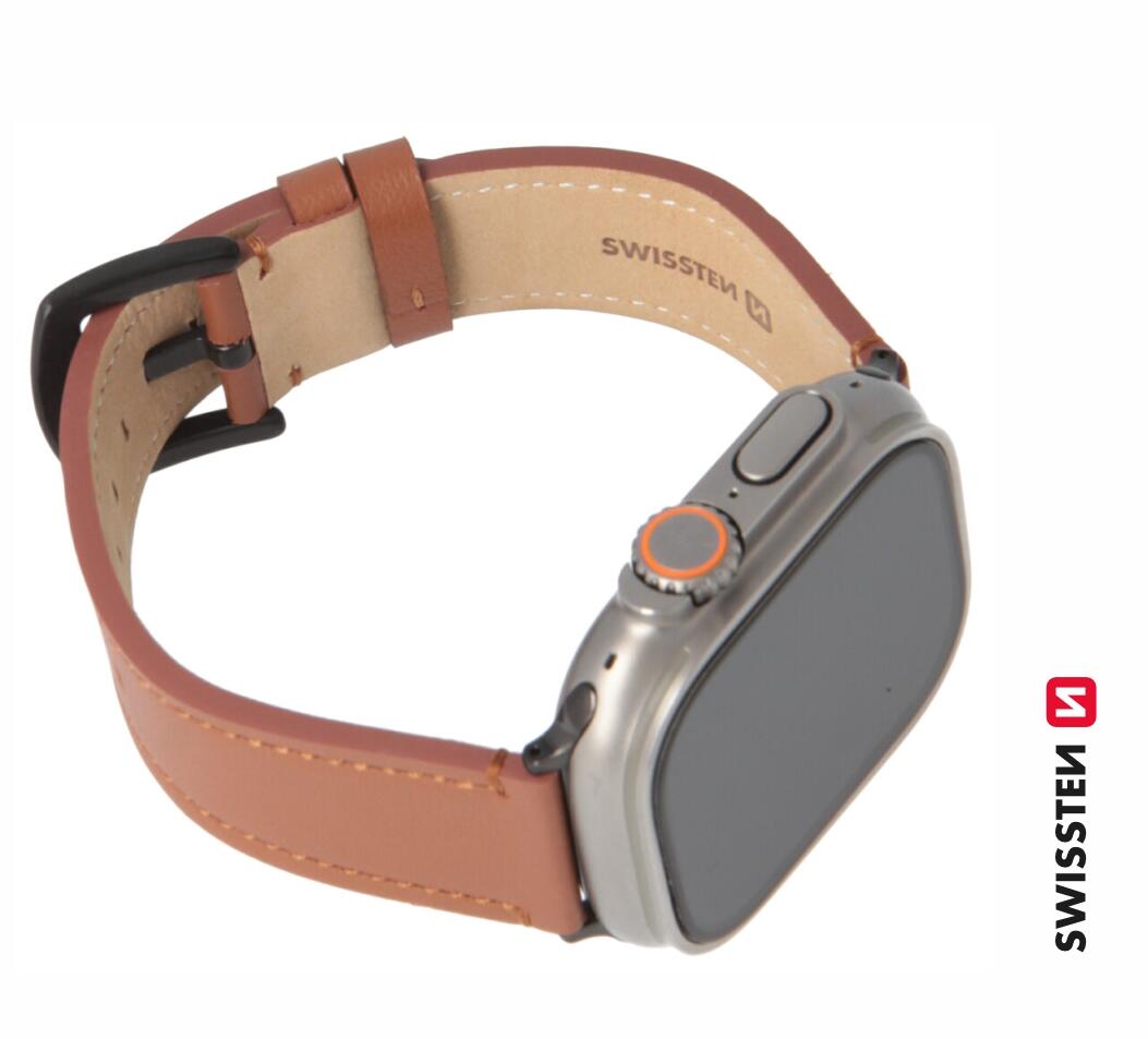 Pulseira Swissten Leather BandApple Watch 42-49mm brown/blck 6/6