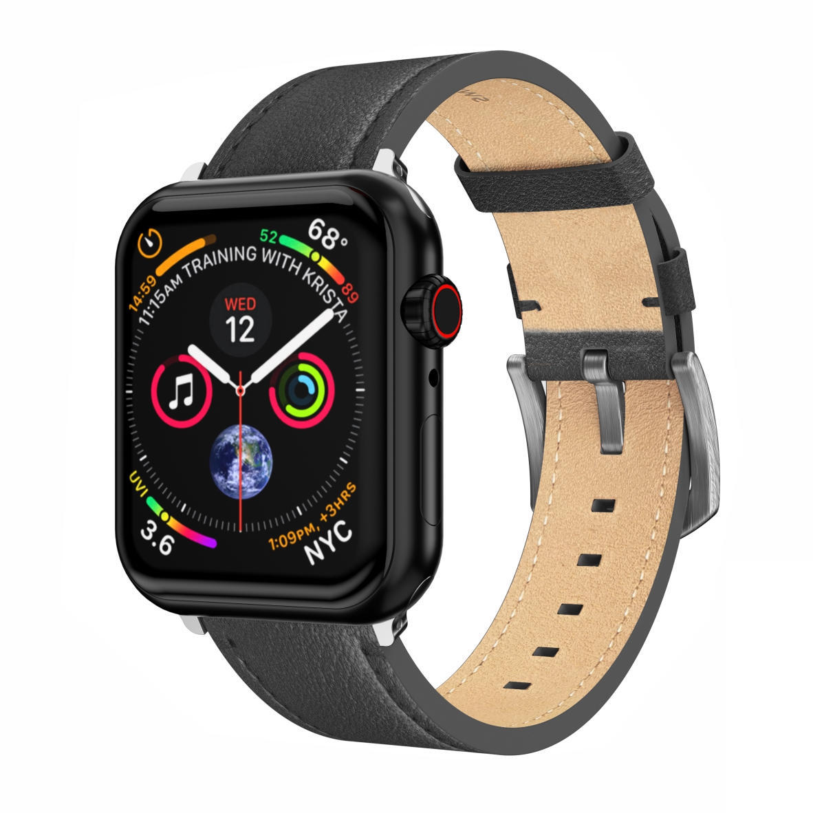 SWISSTEN Pulseira Swissten Leather BandApple Watch 42-49mm black/sv