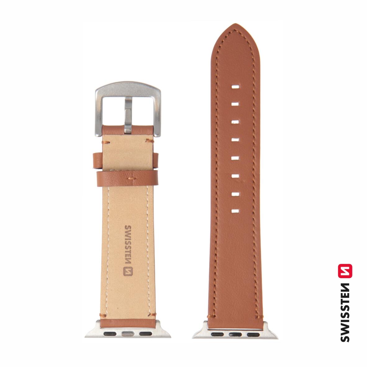 Pulseira Swissten Leather BandApple Watch 42-49mm brown/sv 3/4