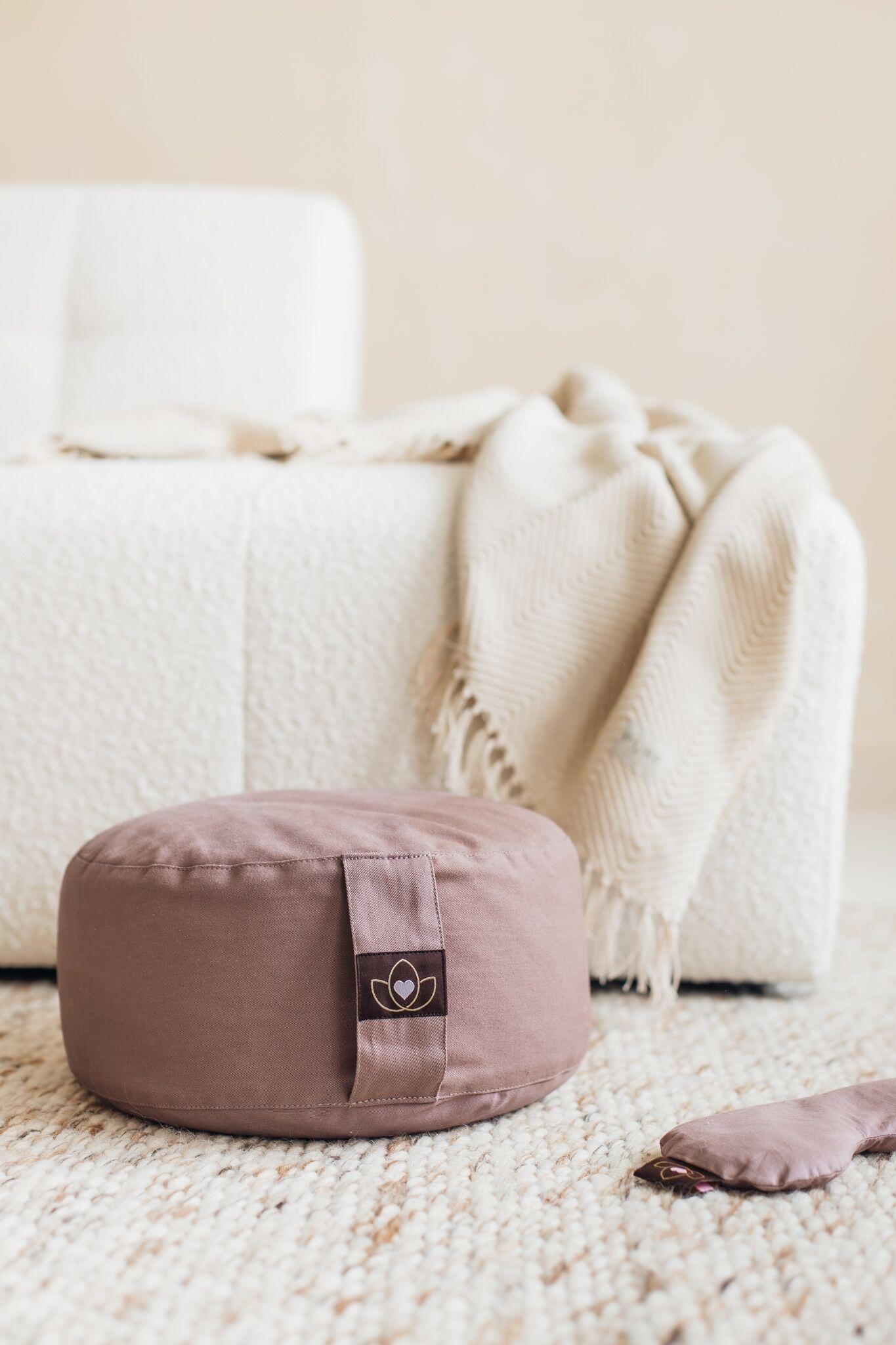 Lotus Meditatiekussen eco taupe rond 3/5