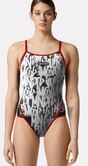 Maillot de bain 1 pièce Ageege femme résistant au chlore, gris/rouge/blanc
