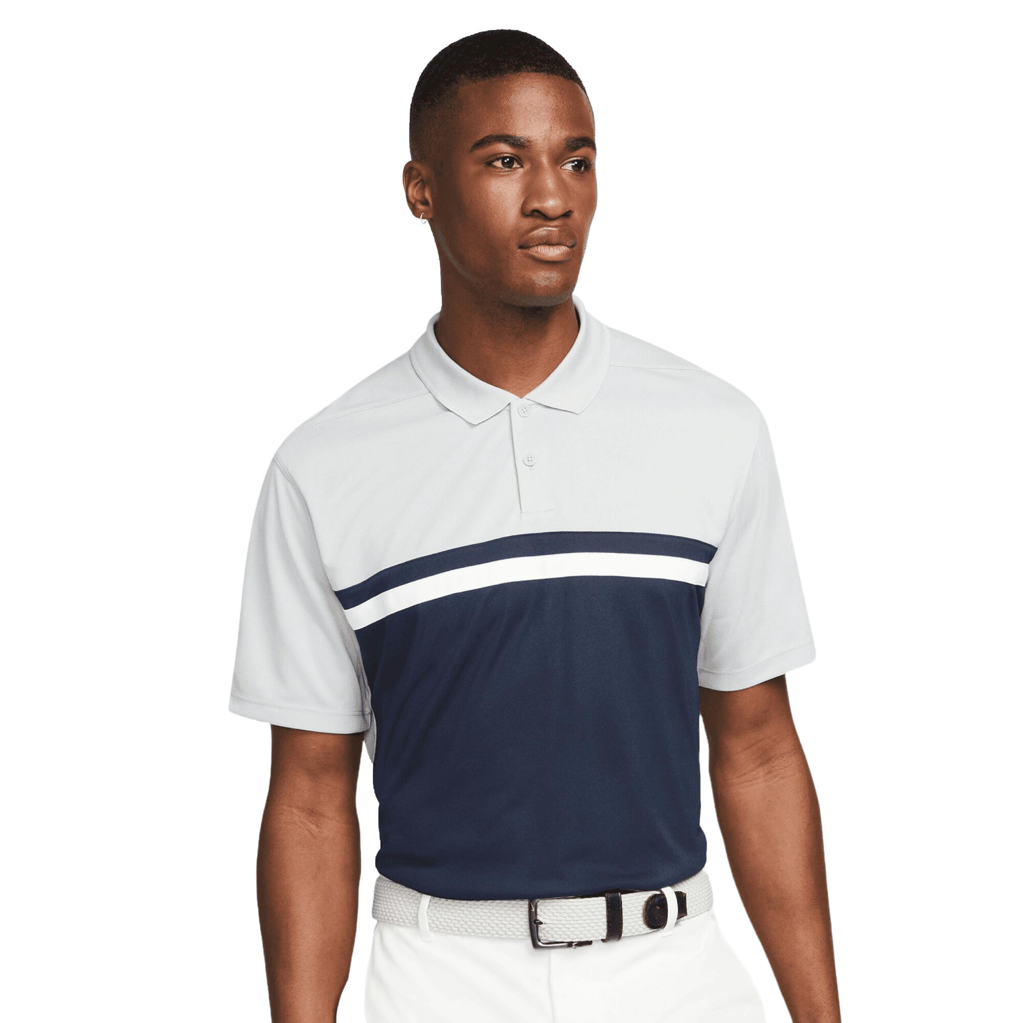 NIKE Mens Victory DriFIT Golf Polo Shirt (Light Smoke Grey/Obsidian Blue)