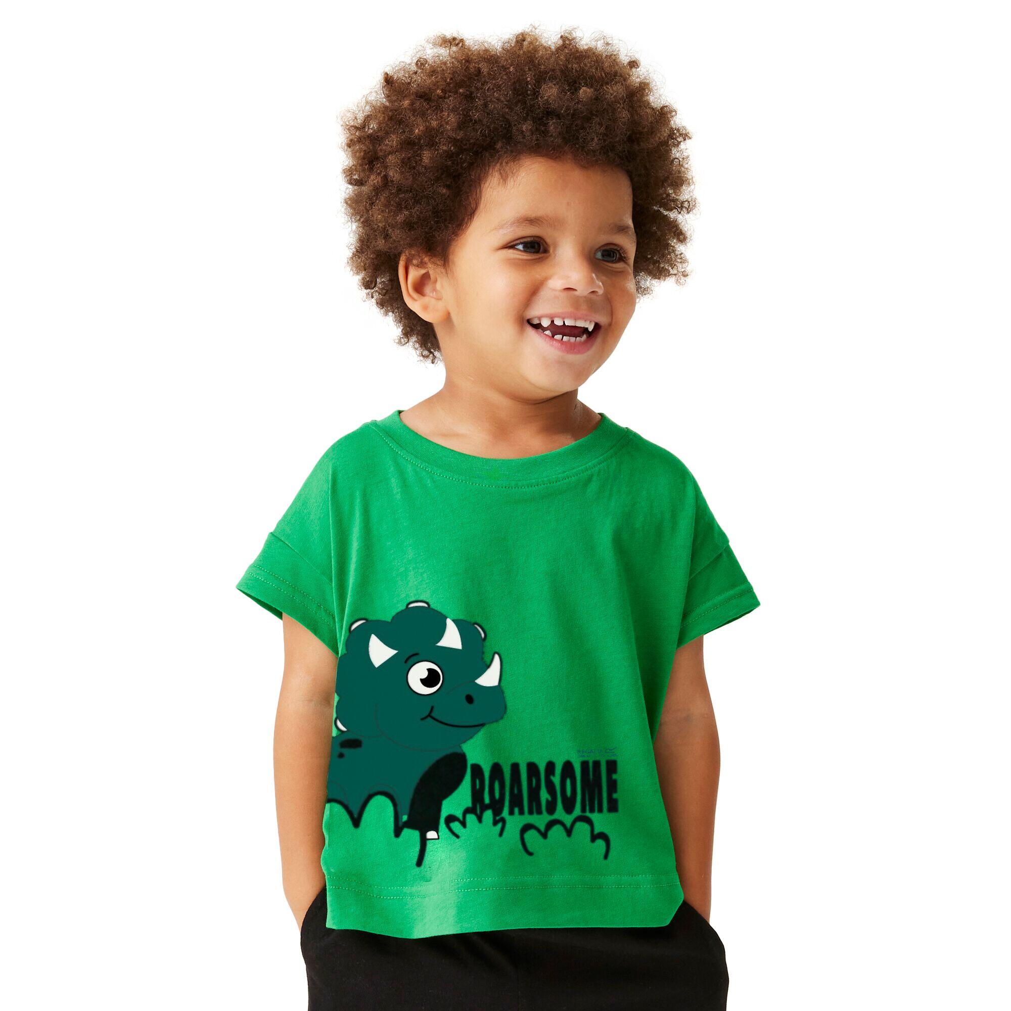 Tshirt Motif/style Stompy Le Dinosaure Enfant (Vert Jade) 4/5