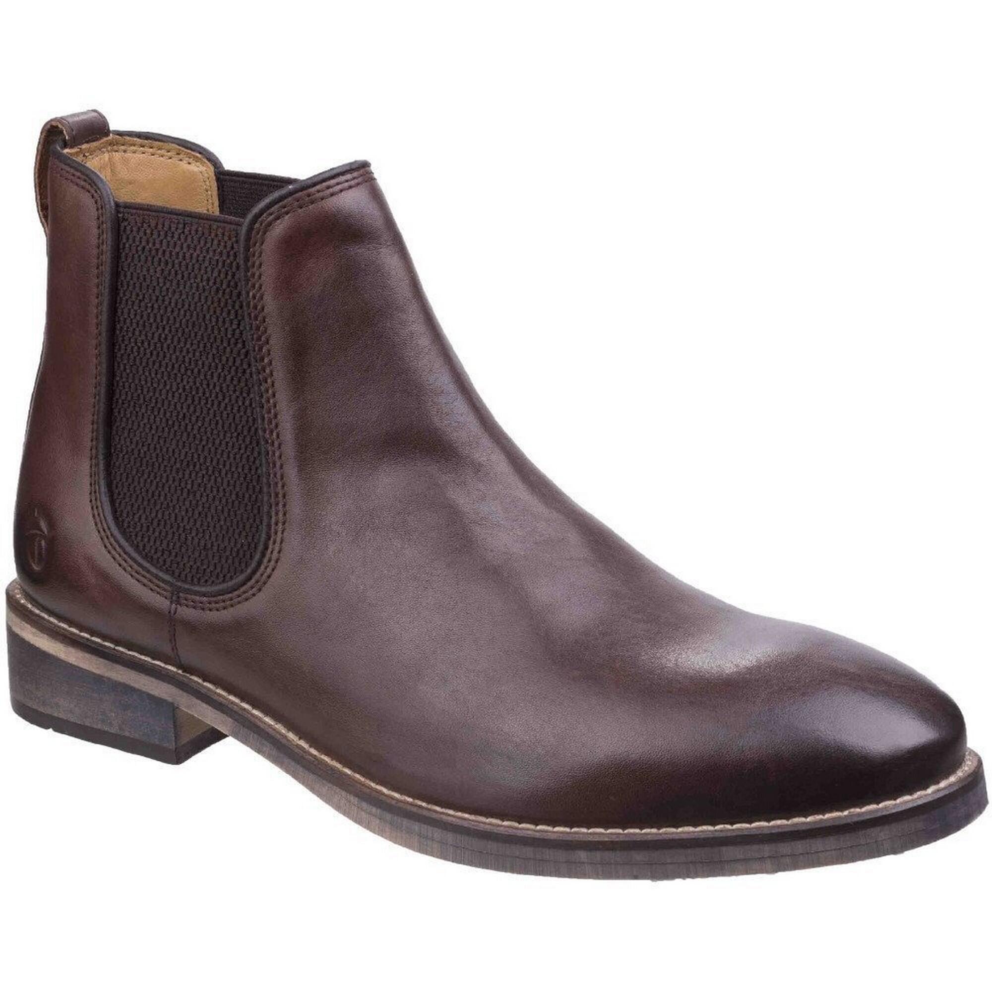 COTSWOLD Mens Corsham Town Leather Pull On Casual Chelsea Ankle Boots (Dark Brown)