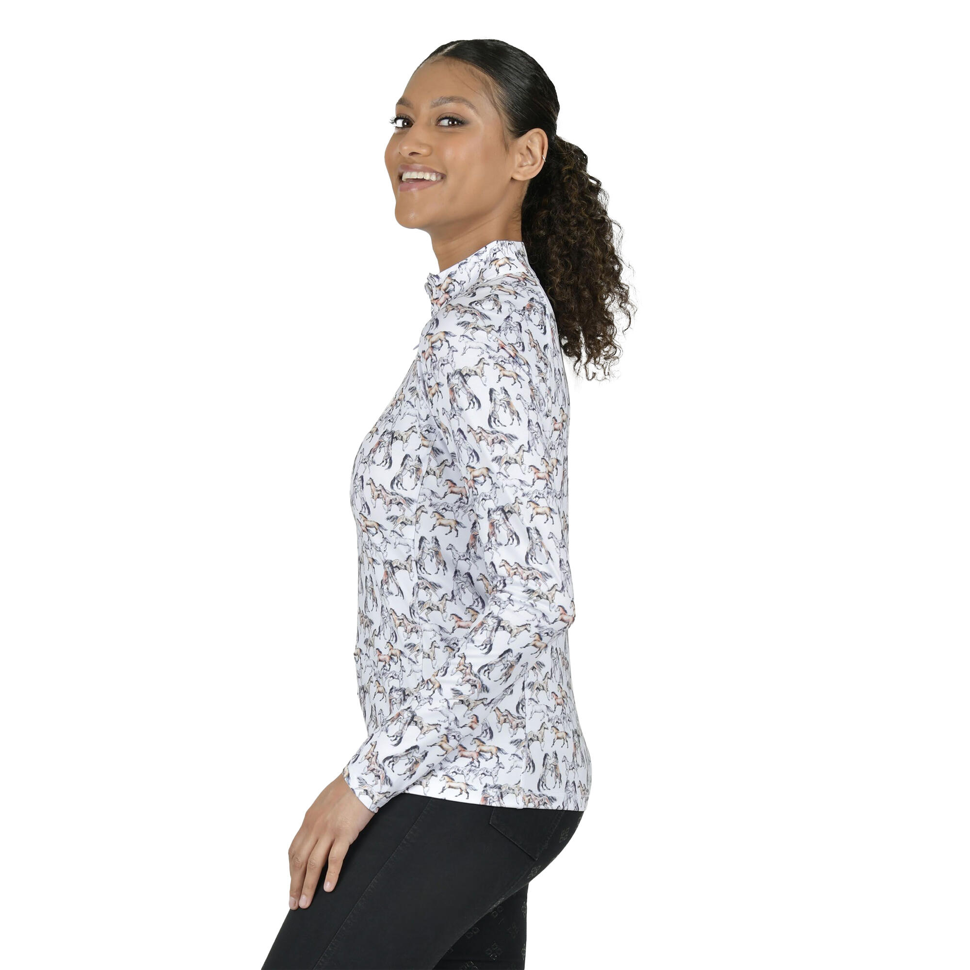 Womens/Ladies Kelsey Horse LongSleeved Top (White) 3/3