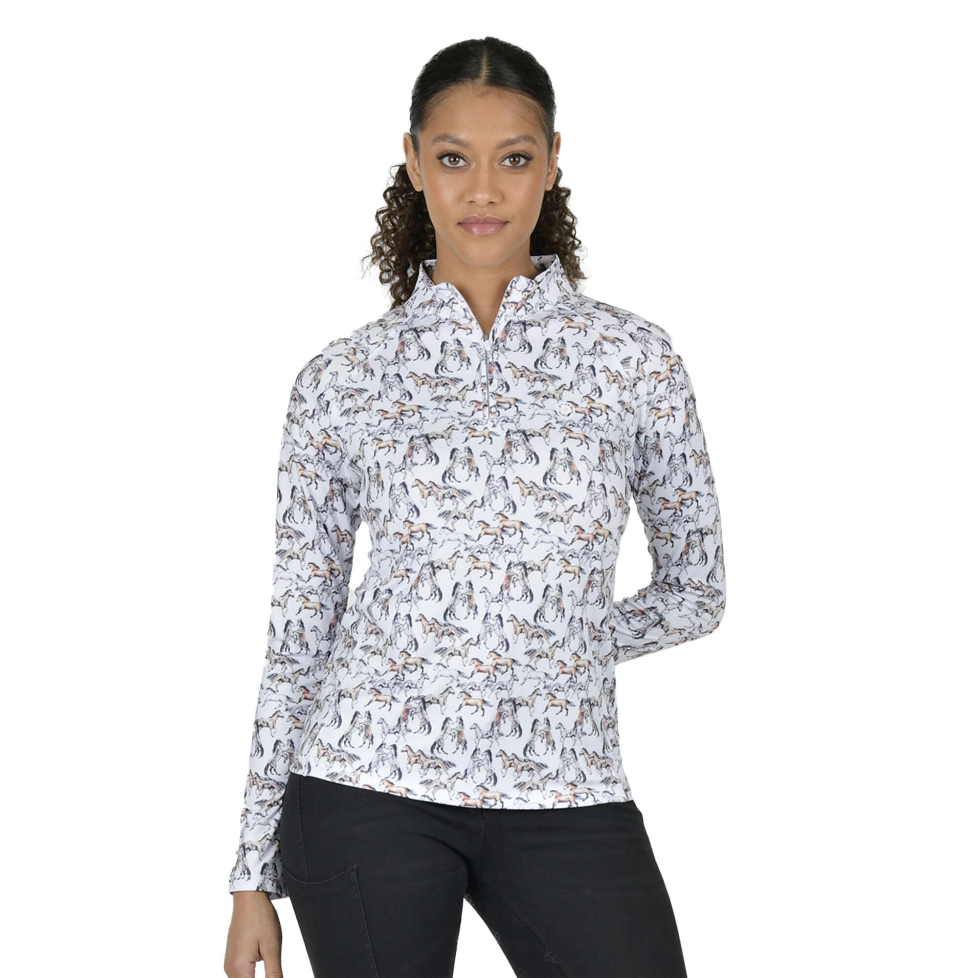 Womens/Ladies Kelsey Horse LongSleeved Top (White) 1/3
