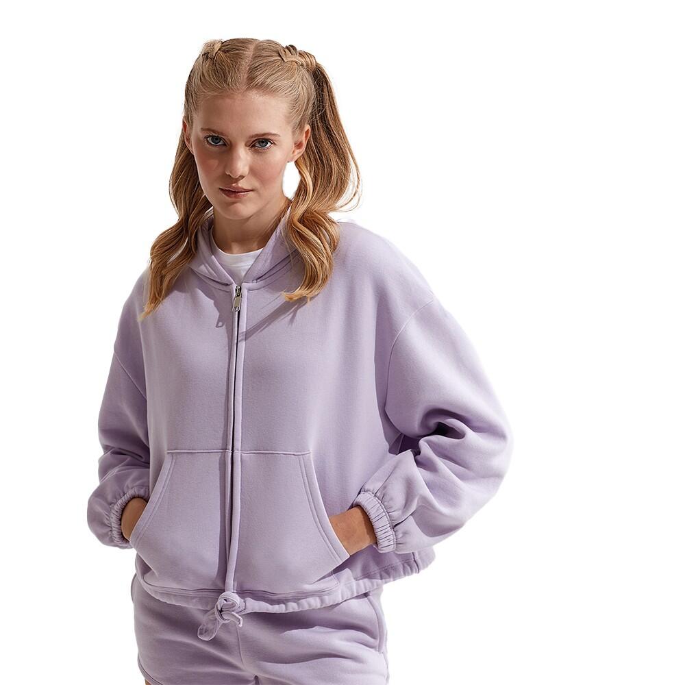 Hoodie mit durchgehendem Reißverschluss kurz geschnitten für Damen Flieder 2/2