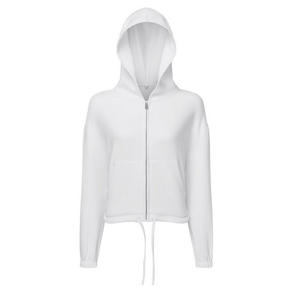 TRIDRI Womens/Ladies Recycled Cropped Oversized Full Zip Hoodie (White)