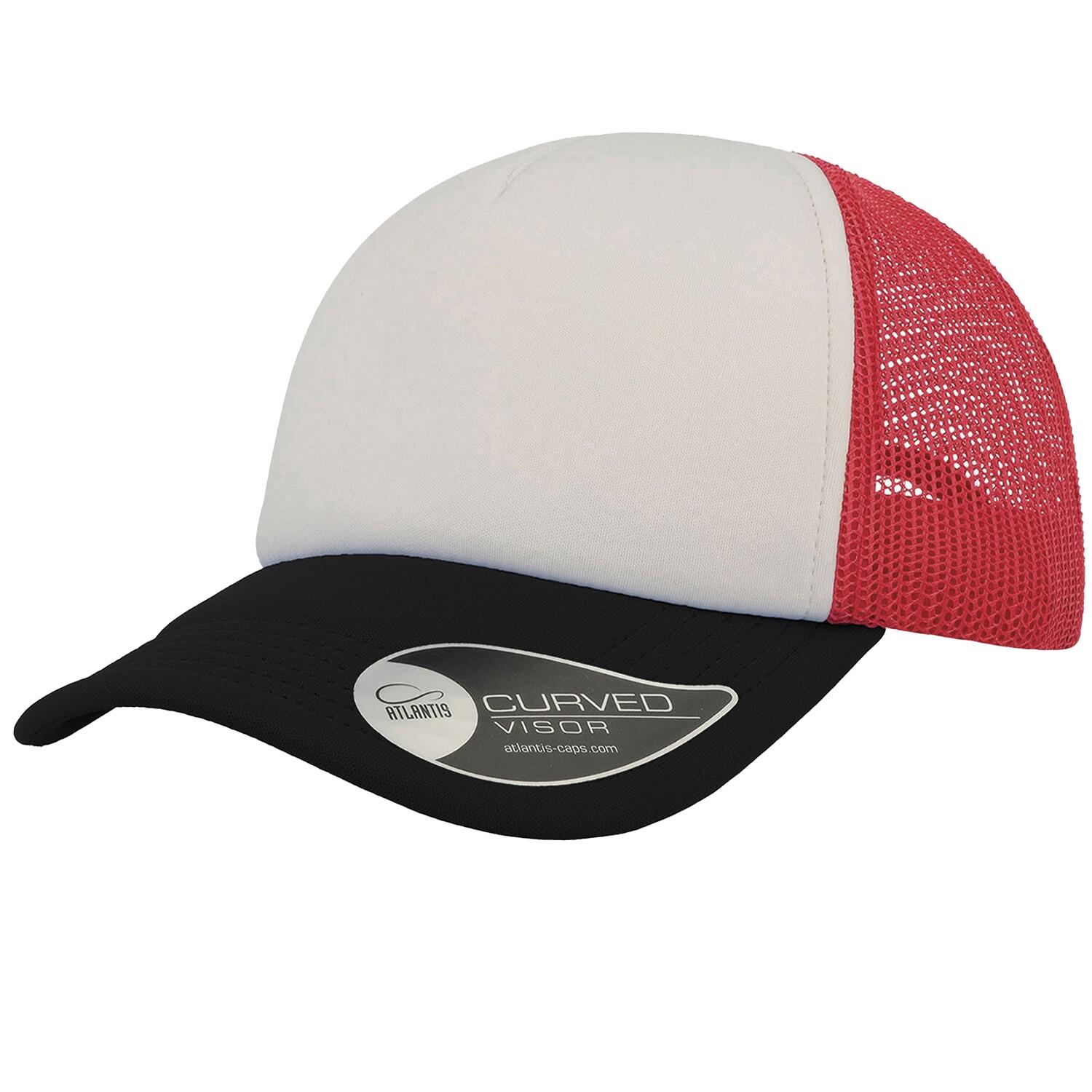Unisex Adult Rapper Panel Trucker Cap (White/Red/Black) ATLANTIS