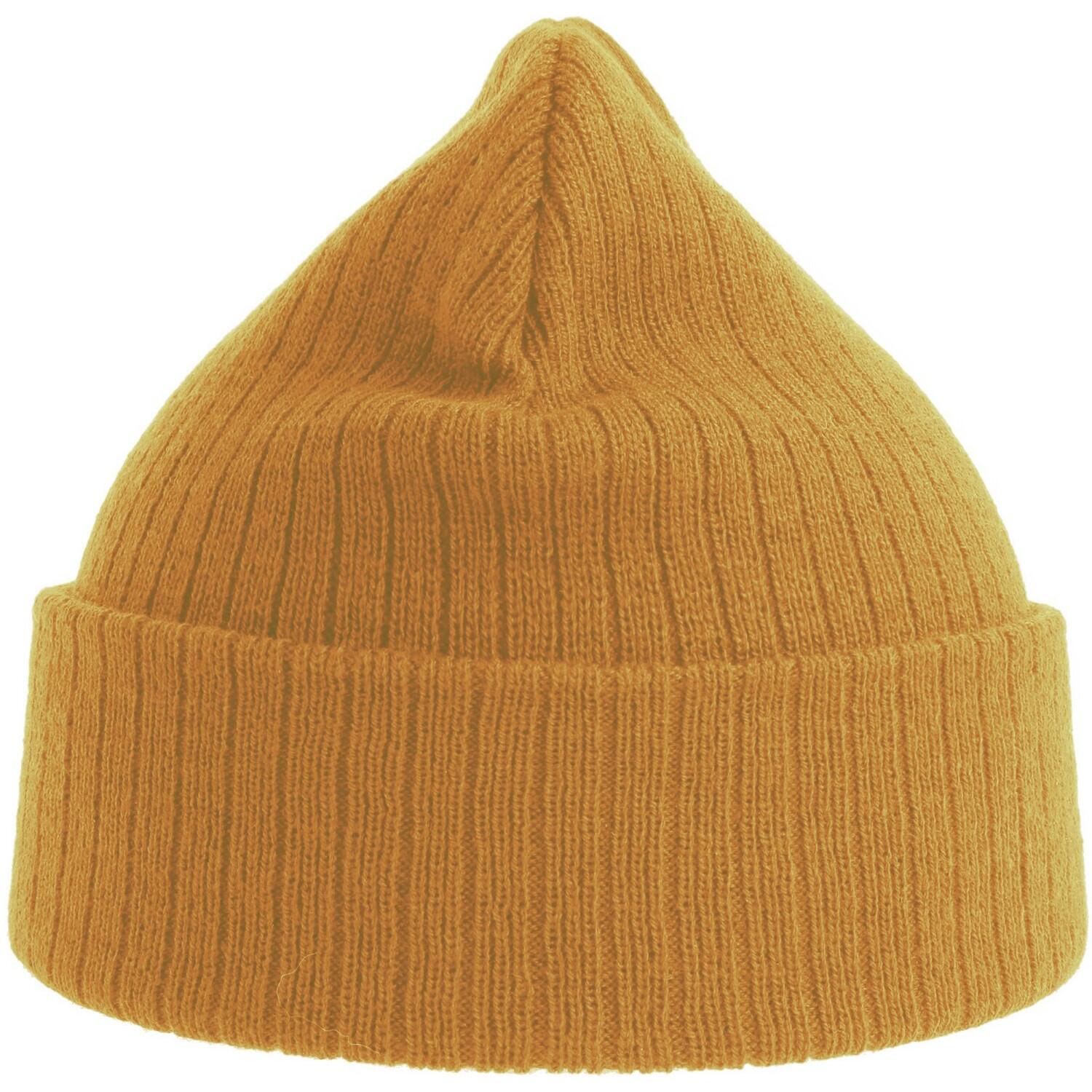 Unisex Adult Rio Ribbed Recycled Beanie (Mustard) 2/3