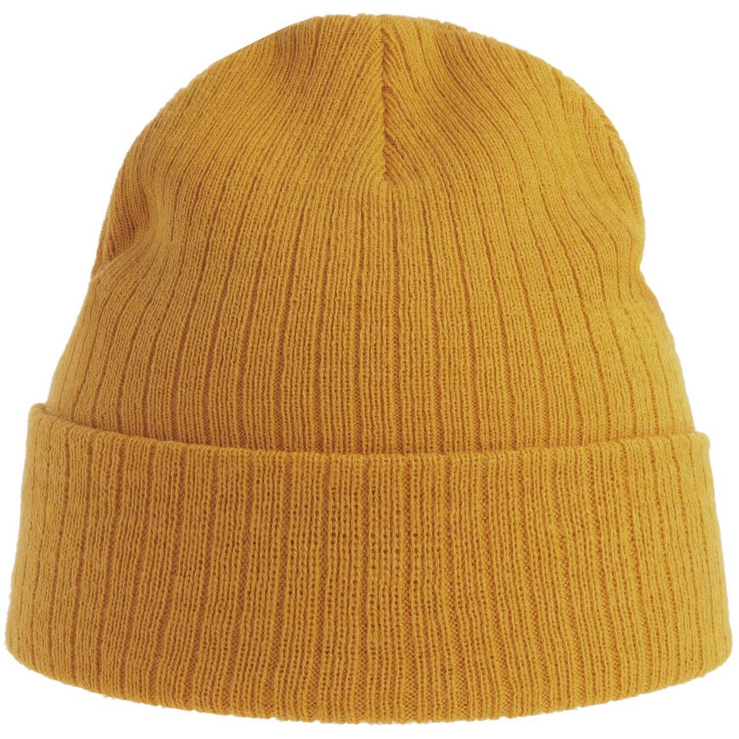 Unisex Adult Rio Ribbed Recycled Beanie (Mustard) 3/3