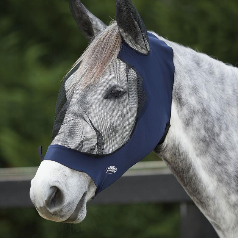 Oeillère pour chevaux avec oreilles DELUXE (Bleu marine / Noir)