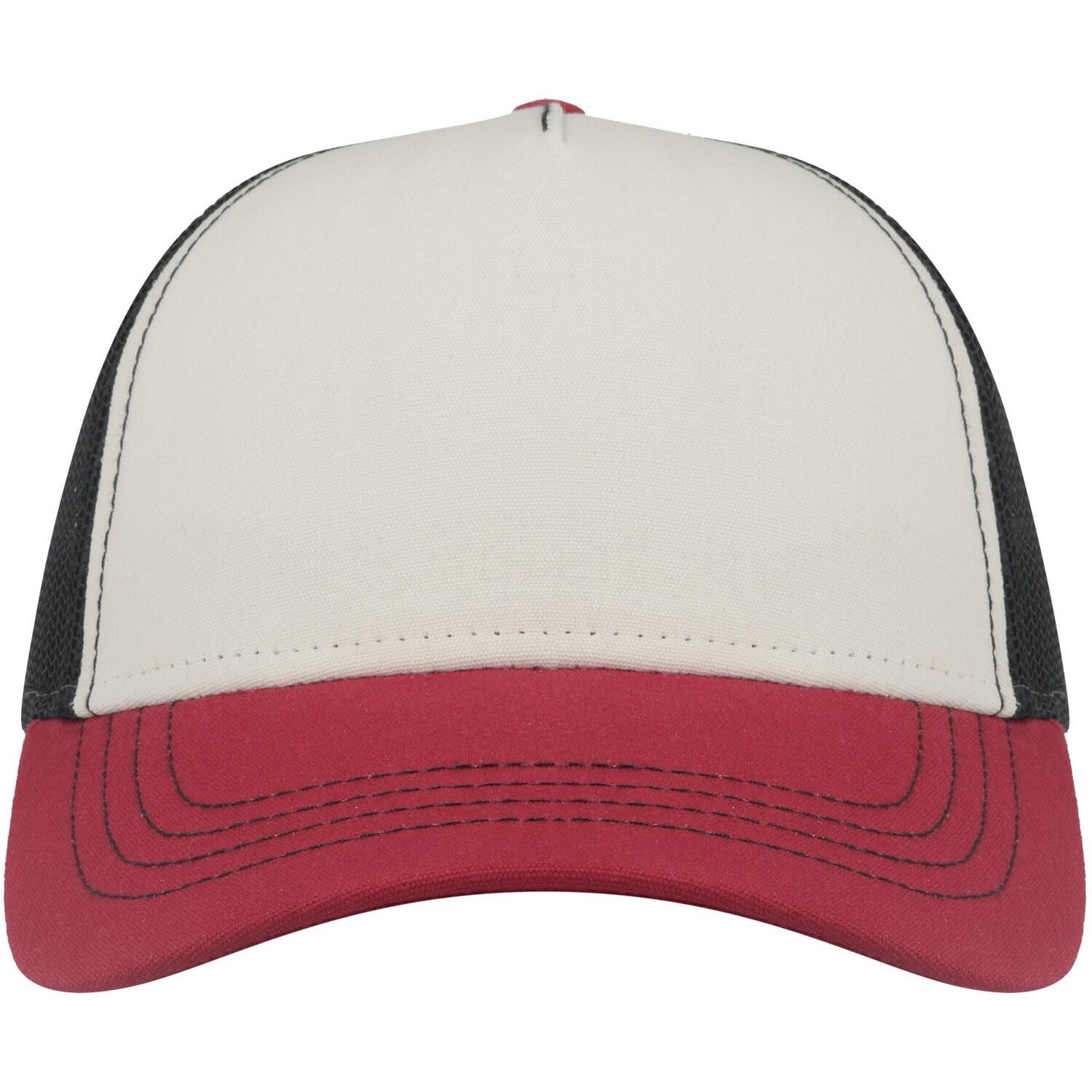 ATLANTIS Unisex Adult Rapper 5 Panel Canvas Recycled Trucker Cap (White/Burgundy/Black)