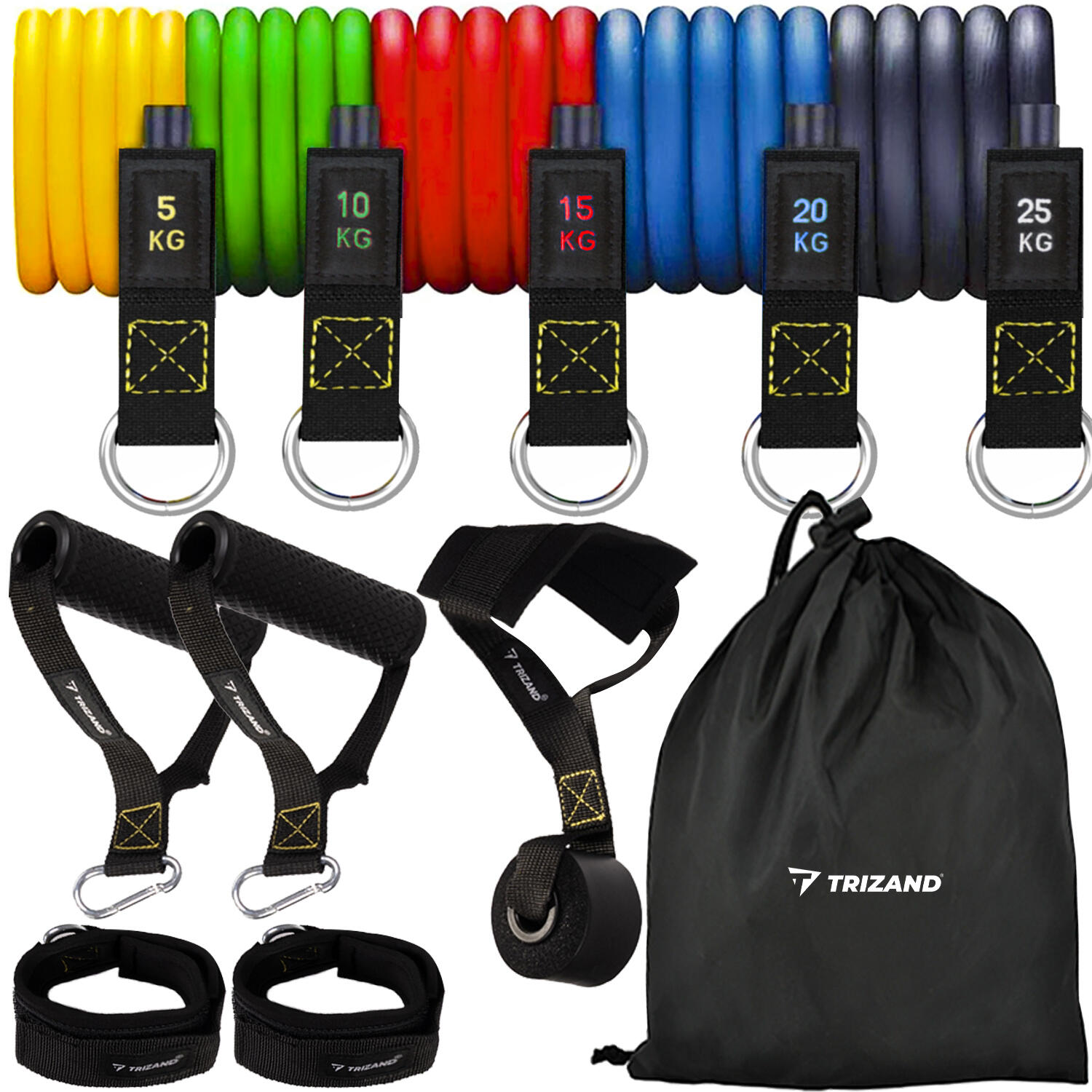 TRIZAND Posilovací gumy FITNESS sada + příslušenství - 5 ks