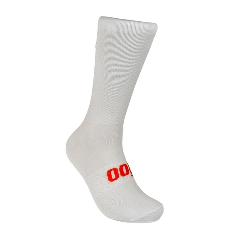 Calcetines de Ciclismo Altos Transpirables Bordados Classy Evo II Mooquer Blanco