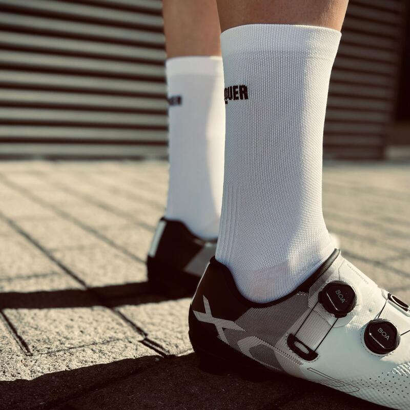 Chaussettes de Cyclisme Hautes Respirantes Brodées Classy Evo II Mooquer Blanc