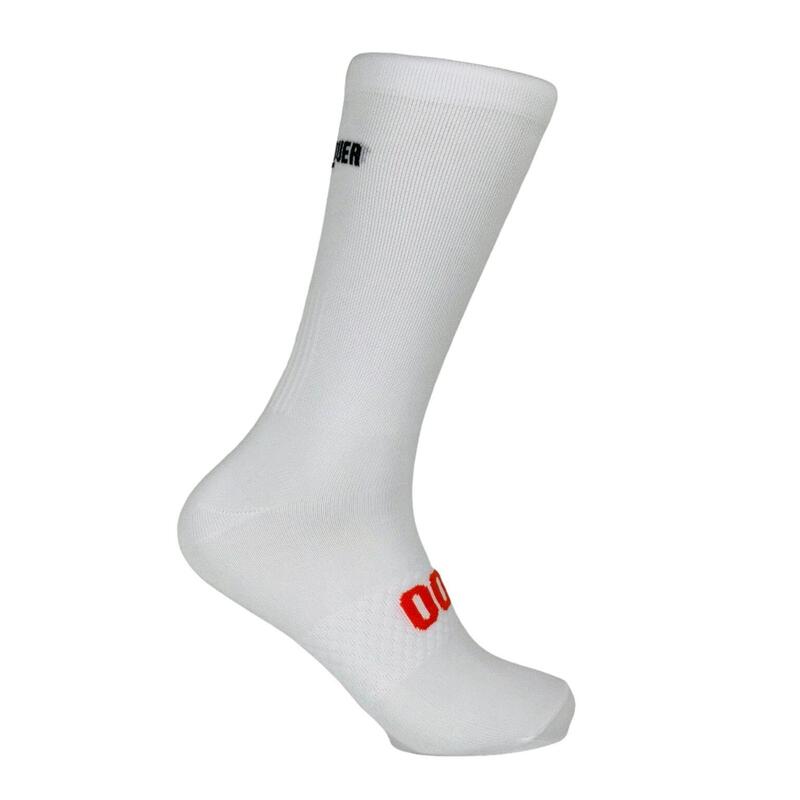 Calcetines de Ciclismo Altos Transpirables Bordados Classy Evo II Mooquer Blanco