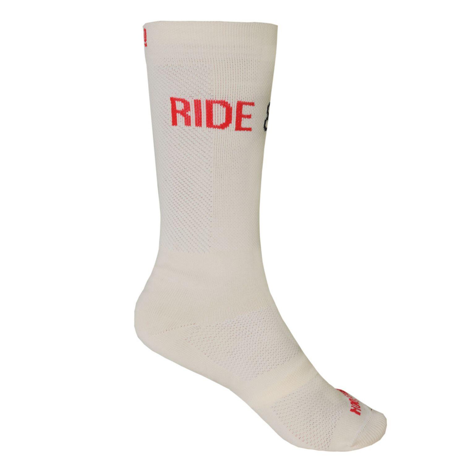 MOOQUER Hoge Fietssokken met Geborduurde Roosters Cream Flow Mooquer Beige