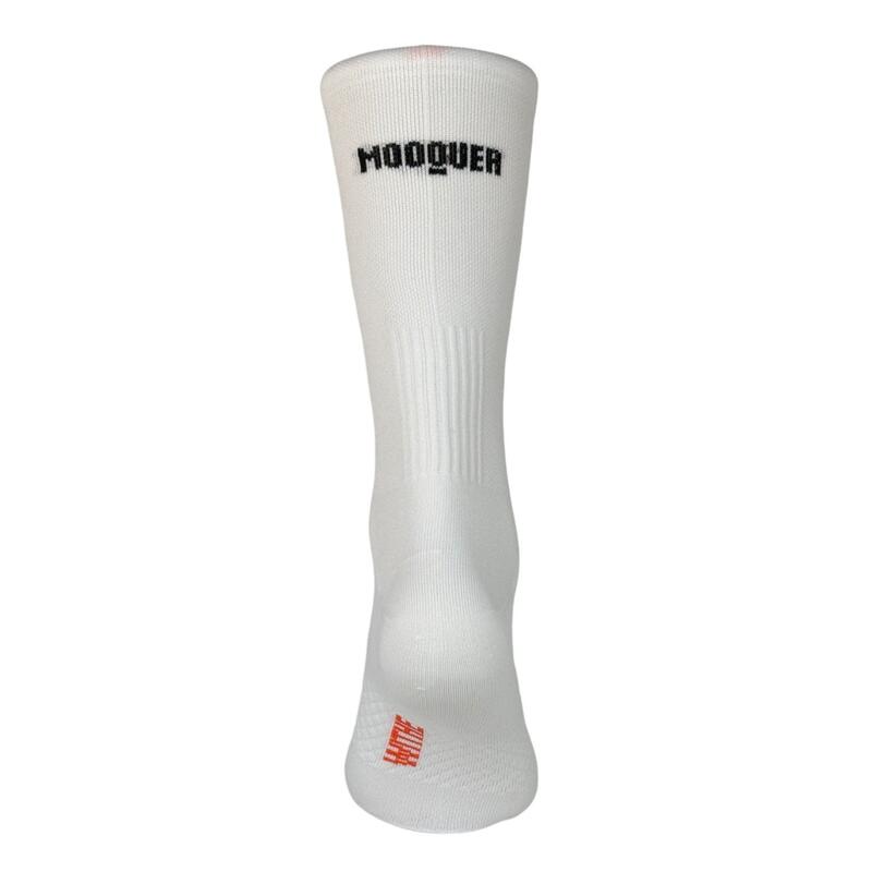 Calcetines de Ciclismo Altos Transpirables Bordados Classy Evo II Mooquer Blanco