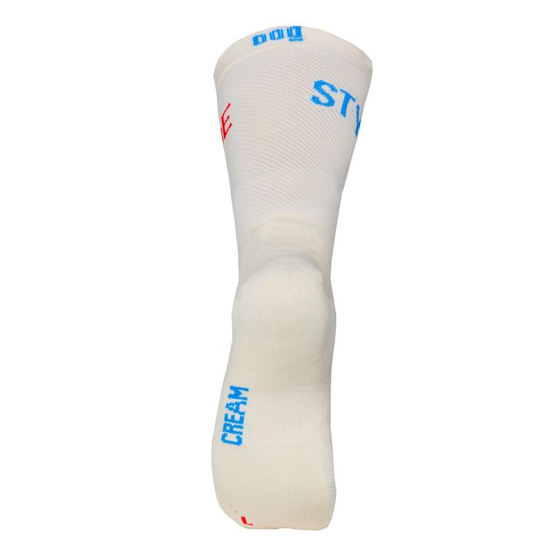 Calcetines de Ciclismo Altos Con Rejillas Bordados Cream Flow Mooquer Beige