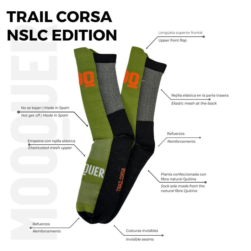 Chaussettes de Trail Running en Maille Renforcée Trail Corsa Mooquer Vert