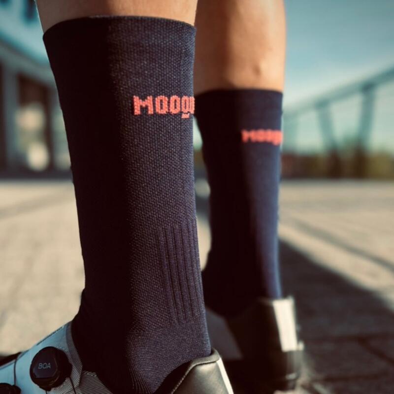 Chaussettes de Cyclisme Hautes Brodées Classy Evo II Mooquer Bleu Marine