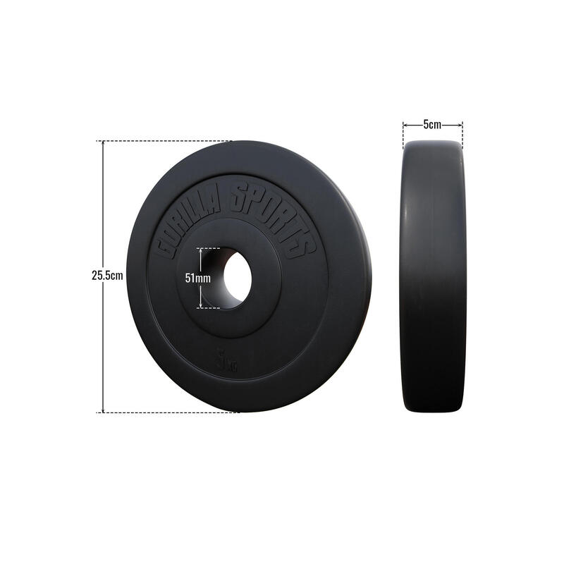 Disco Pesas Musculación Gorilla Sports Negro Plástico Diámetro50/51mm