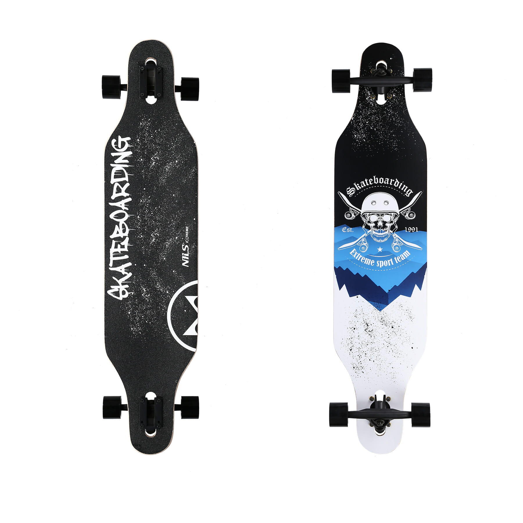 Nils Extreme - Longboard Crâne Bois Skate Nils Extreme - Longboard Skate - Blanc|bleu|noir - Decathlon