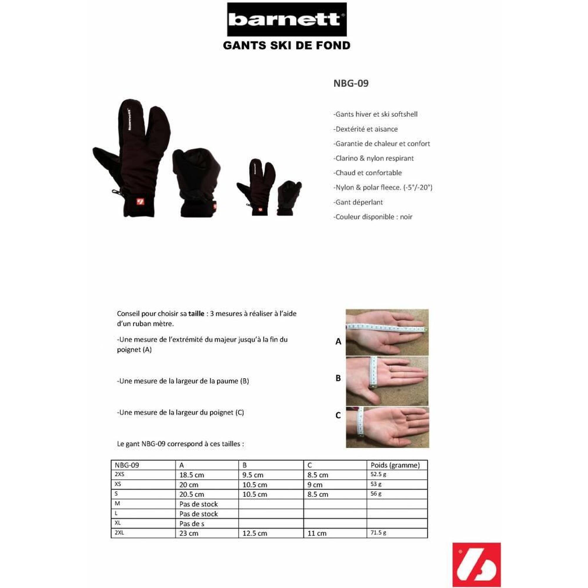 NBG-09 Mănușă softshell de schi și iarnă cu 3 degete Negru XL