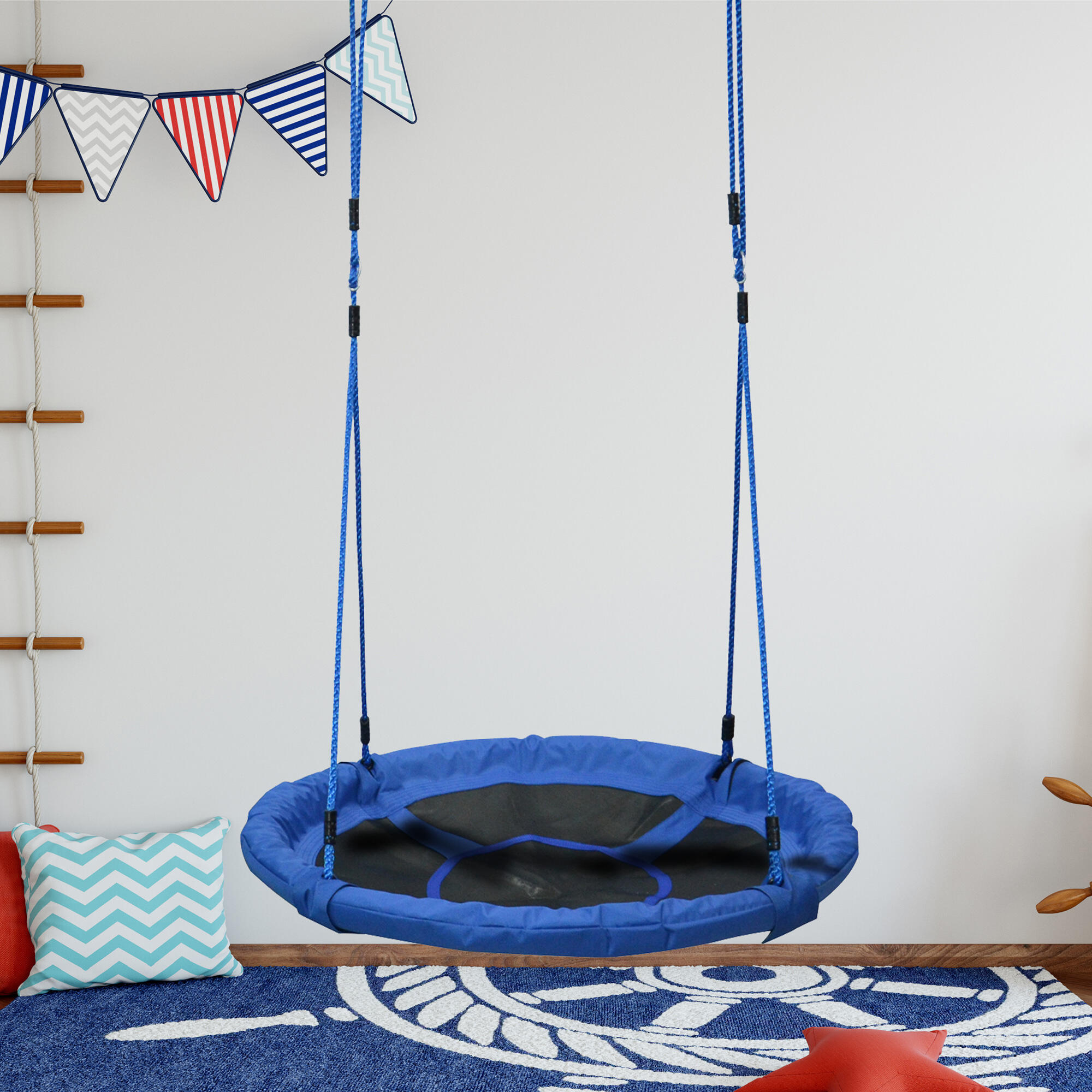 Baloiço de Exterior Criança Ø100x180 cm Azul e Preto HOMCOM 2/7