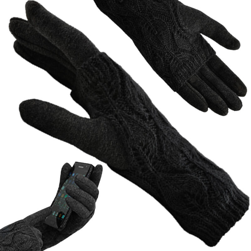 Ciepłe Rękawiczki Damskie Dotykowe do Telefon 2w1 Zimowe + Ocieplacz Czarne