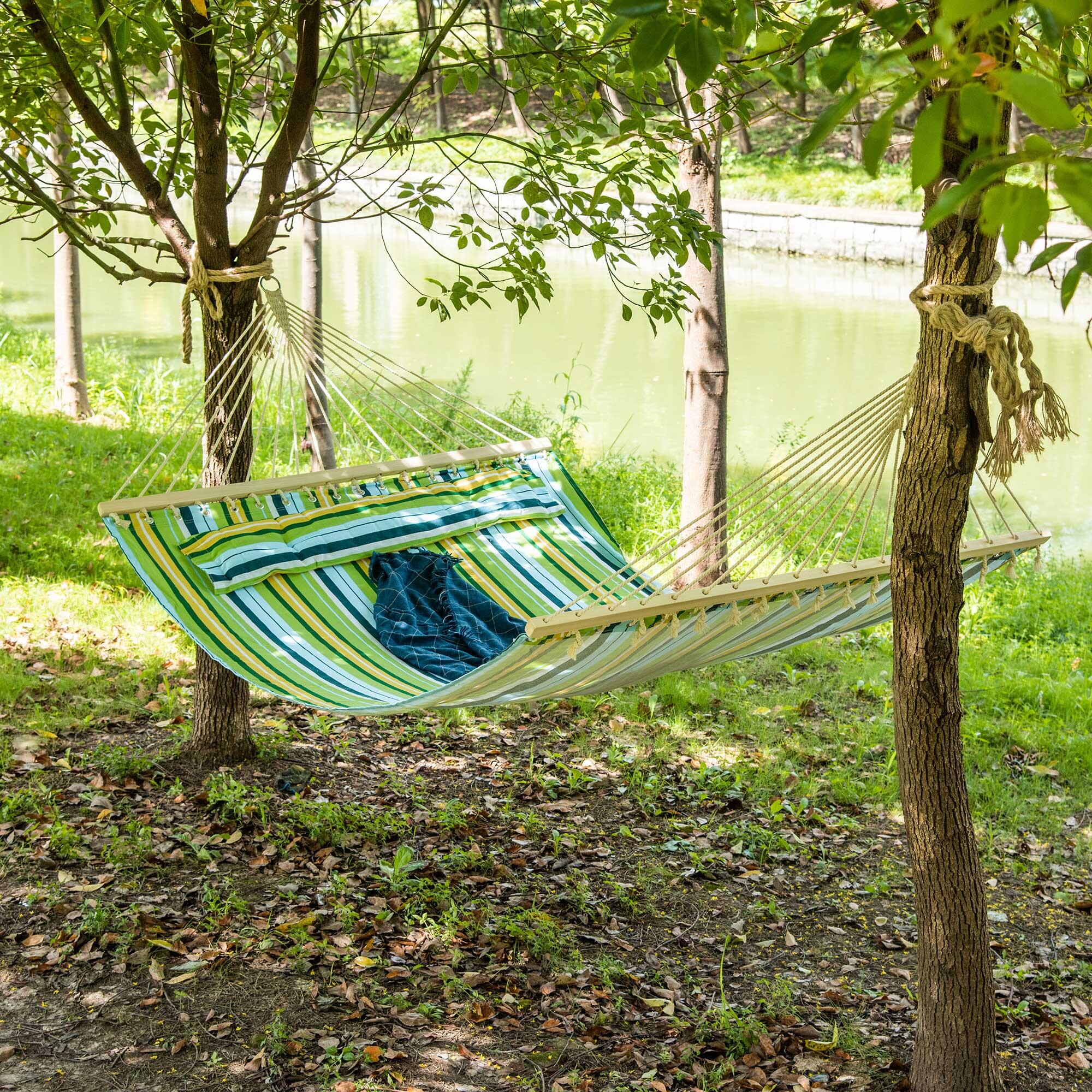 Cama de Rede para campismo 2 Pessoas 210x140cm outsunny Azul e Verde 2/7