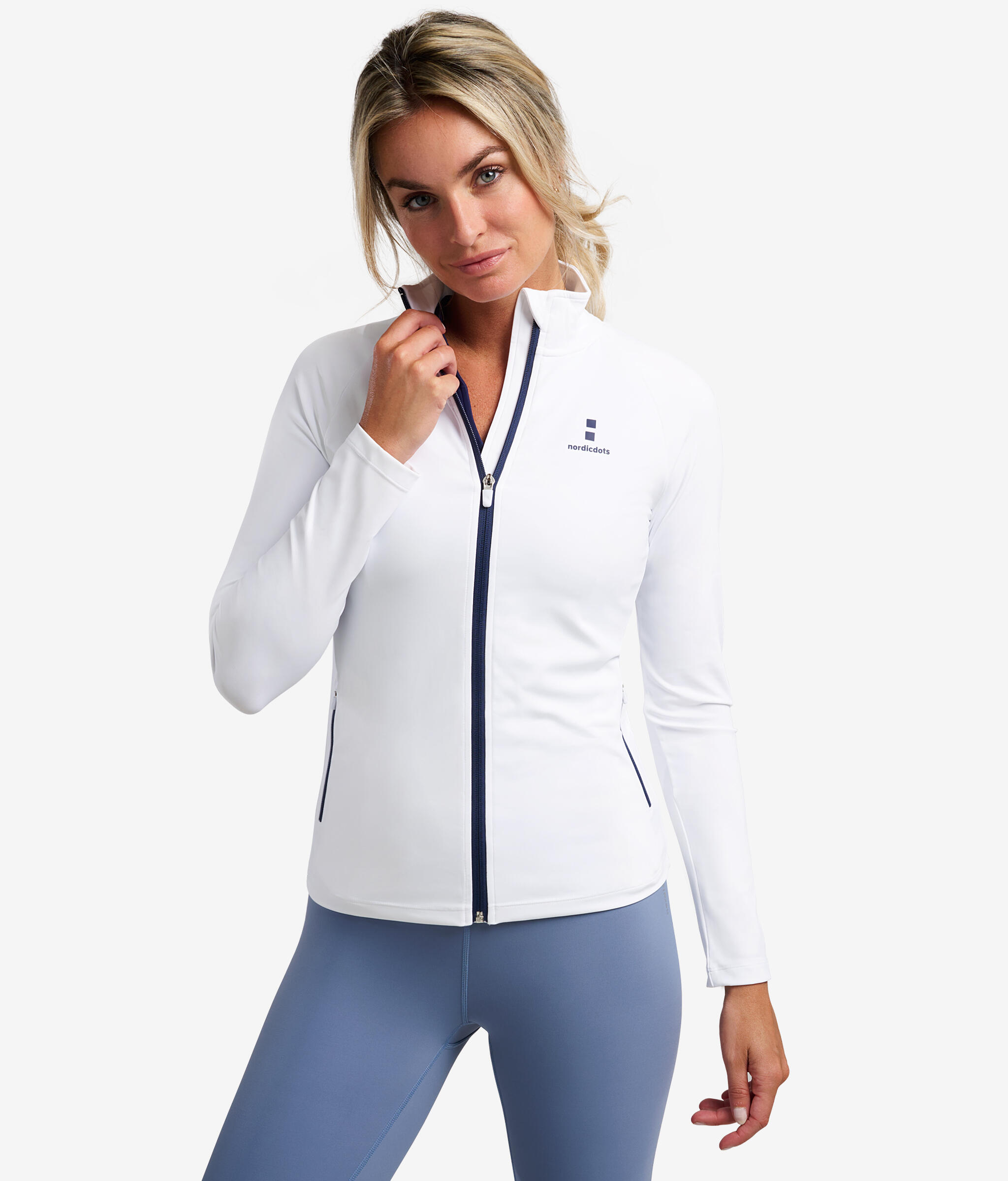NORDICDOTS Performance Lonsleeve met Rits Tennis/Padel Dames Wit