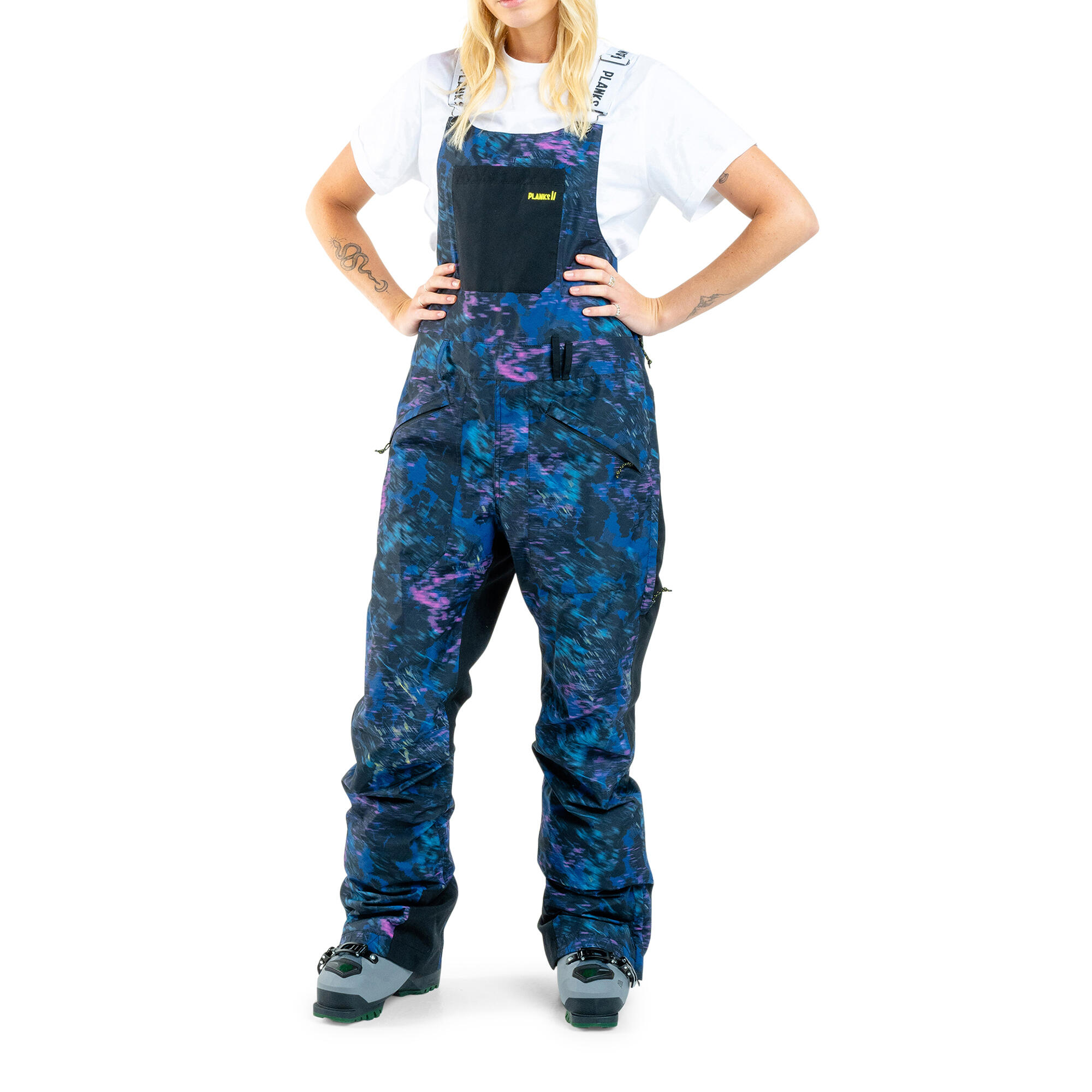 PLANKS Planks Fun-Garees Women's Snowboard Bib Pants in Deep Space Slim Ski Jumpsuit