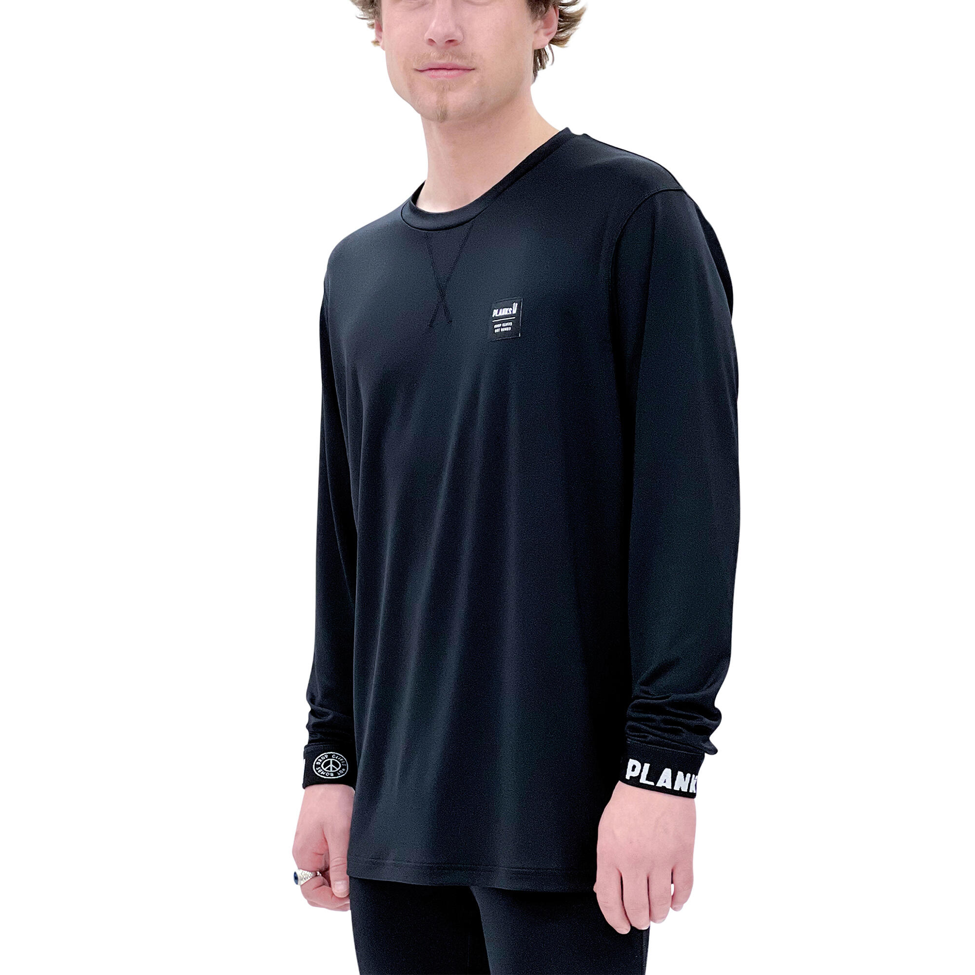 Planks Men's Fall-Line Base Layer Top in Black - Long Sleeve Fitness T-Shirt 2/3